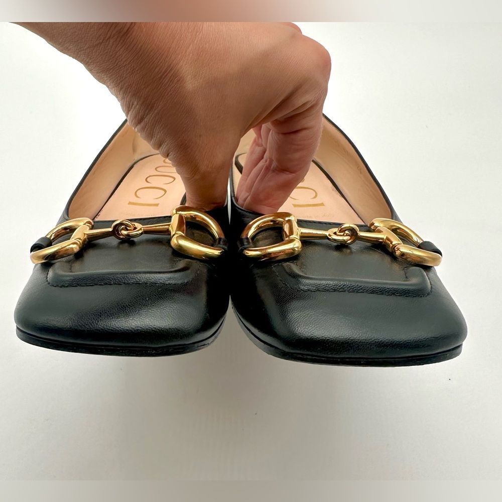 Gucci Baby Horsebit Black Leather Flats Pumps Square Toe EU 41 US 11 - Picture 10 of 14